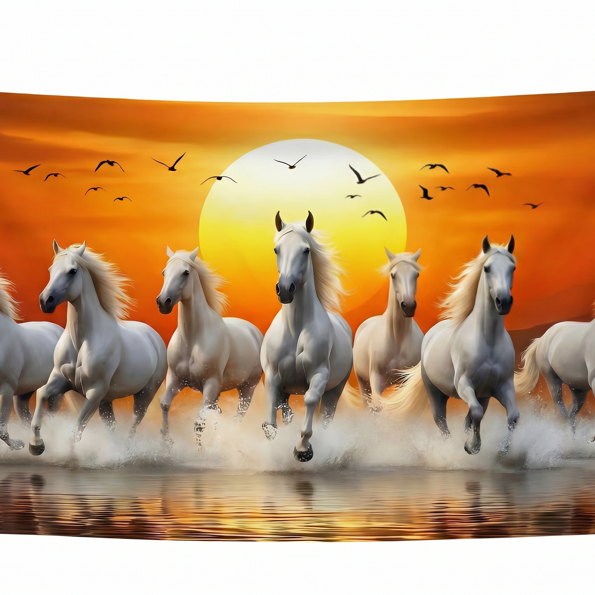 Running White Horses Wall Tapestry | Sunset Horse HD Satin Wall Hanging | Nature & Wildlife Home Decor