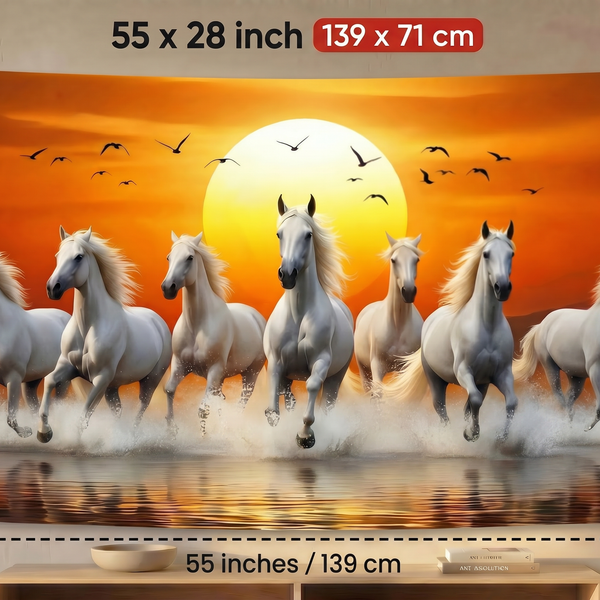 Running White Horses Wall Tapestry | Sunset Horse HD Satin Wall Hanging | Nature & Wildlife Home Decor