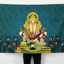 Lord Ganesha Wall Tapestry with Peacock Feather Design | HD Satin Polyester Ganpati Wall Hanging for Home Temple & Living Room