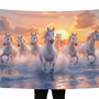 Running White Horses Wall Tapestry at Sunset | HD Satin Polyester Nature Wall Hanging for Living Room, Bedroom & Office
