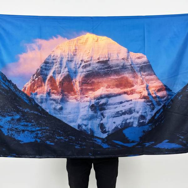 Mount Kailash Wall Tapestry | HD Satin Polyester Sacred Mountain Wall Hanging for Home, Meditation Room & Spiritual Decor