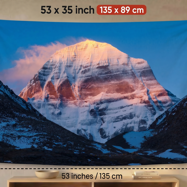 Mount Kailash Wall Tapestry | HD Satin Polyester Sacred Mountain Wall Hanging for Home, Meditation Room & Spiritual Decor