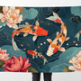 Koi Fish Wall Tapestry with Lotus Flowers | HD Satin Polyester Japanese Style Wall Hanging for Living Room, Bedroom & Office