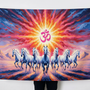 Om Symbol Seven White Horses Wall Tapestry | Vastu Lucky Horse HD Satin Polyester Wall Hanging for Living Room, Office & Meditation Room