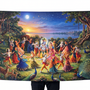 Krishna Raas Leela Wall Tapestry | Radha Krishna Raslila HD Satin Polyester Wall Hanging for Living Room, Bedroom & Temple Decor