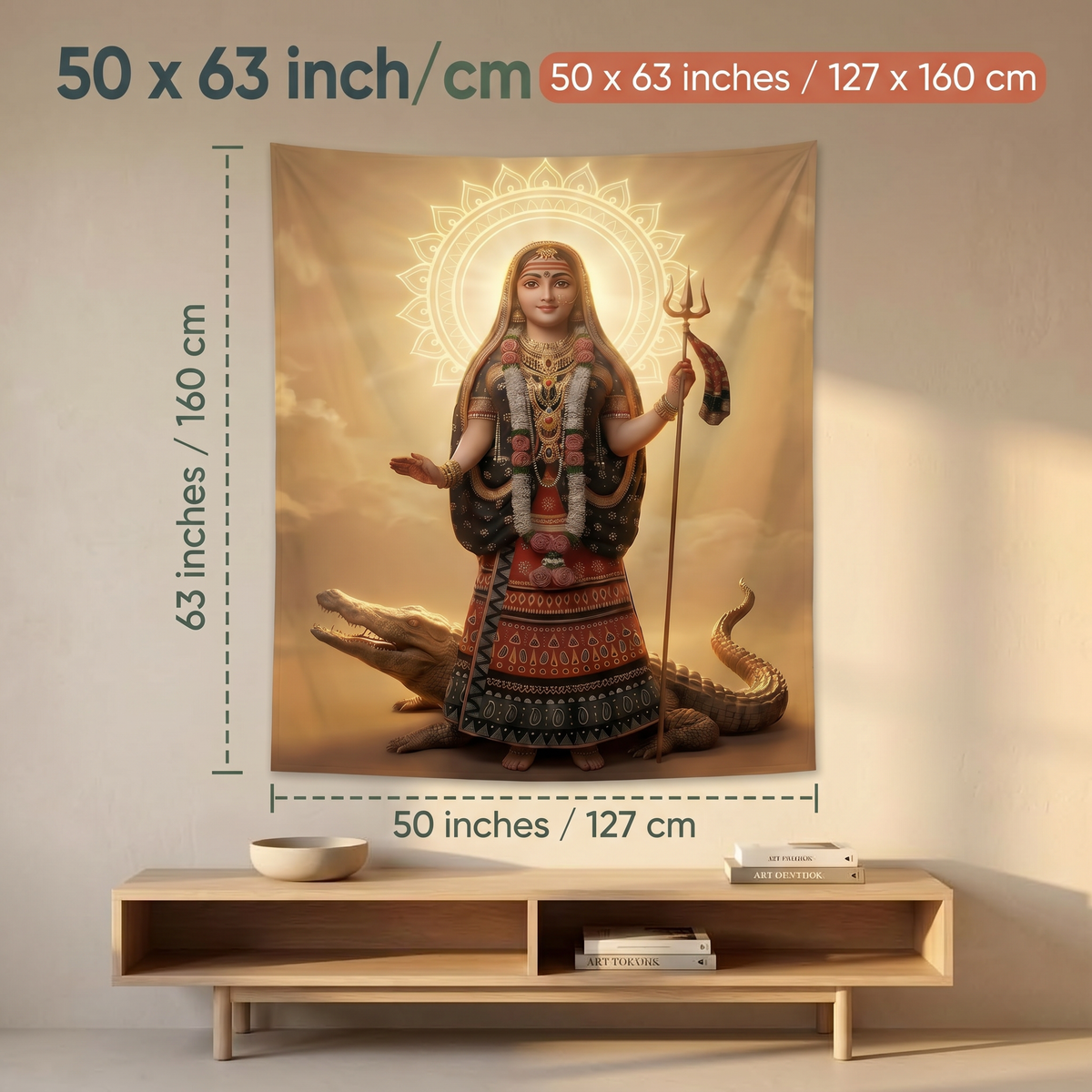 Maa Khodiyar Wall Tapestry | Khodiyar Mata HD Satin Polyester Wall Hanging for Home Temple, Living Room & Pooja Room Decor