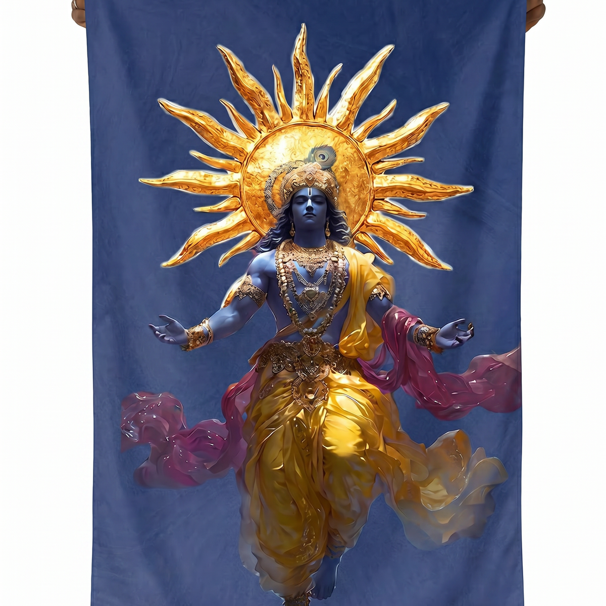 Lord Krishna Vishwaroop Wall Tapestry | Divine Krishna HD Satin Polyester Wall Hanging for Living Room, Bedroom & Temple Decor
