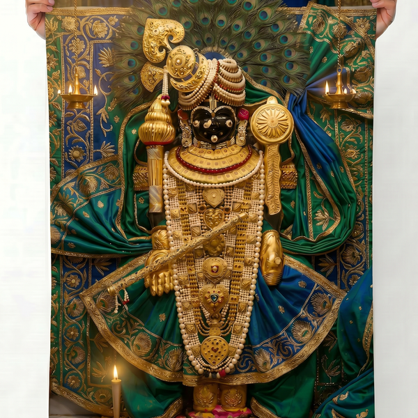 Shreenathji Wall Tapestry | Nathdwara Srinath Ji HD Satin Polyester Wall Hanging for Home Temple, Pooja Room & Spiritual Decor