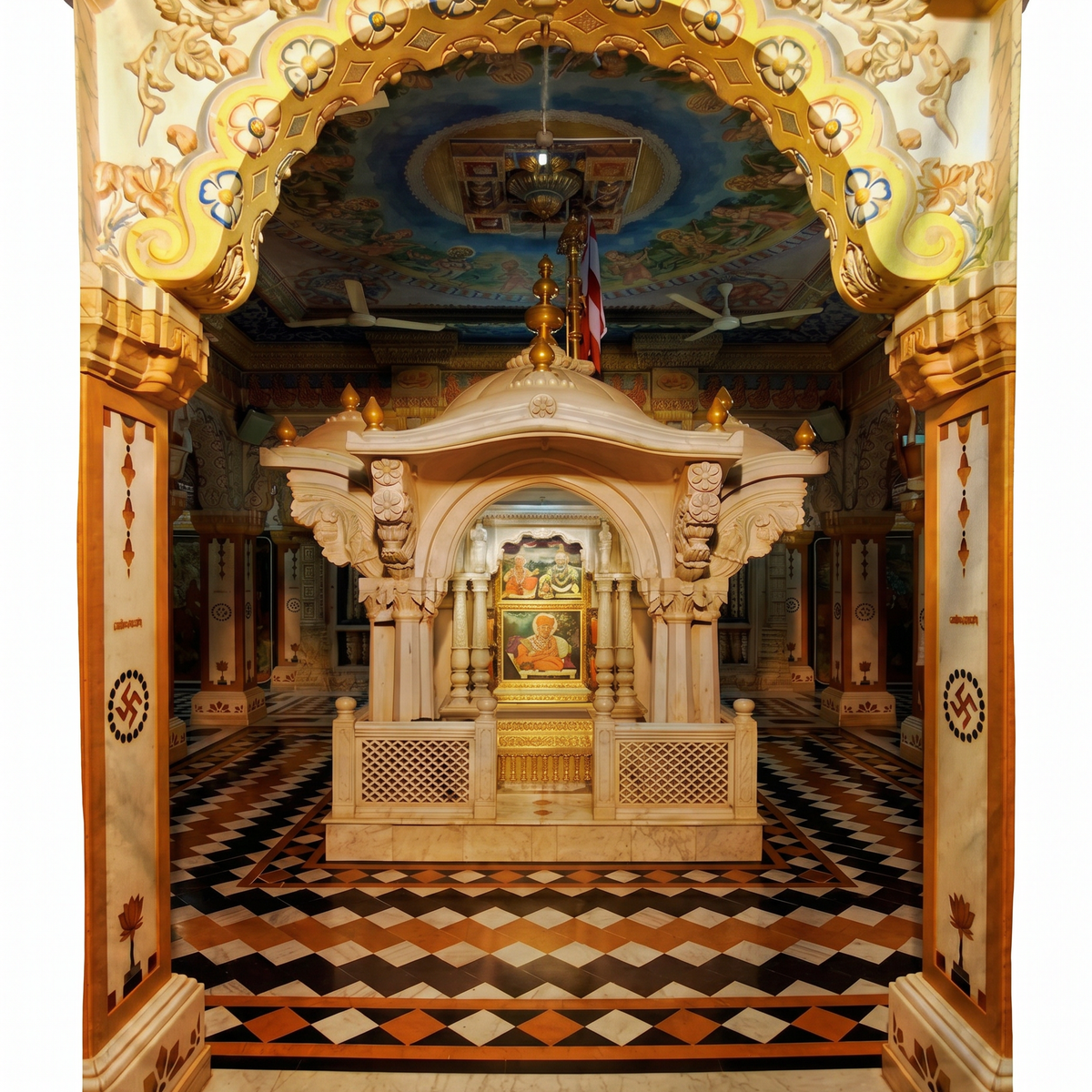 Swaminarayan Temple Wall Tapestry | Akshar Purushottam Mandir HD Satin Polyester Wall Hanging for Home Temple & Spiritual Decor