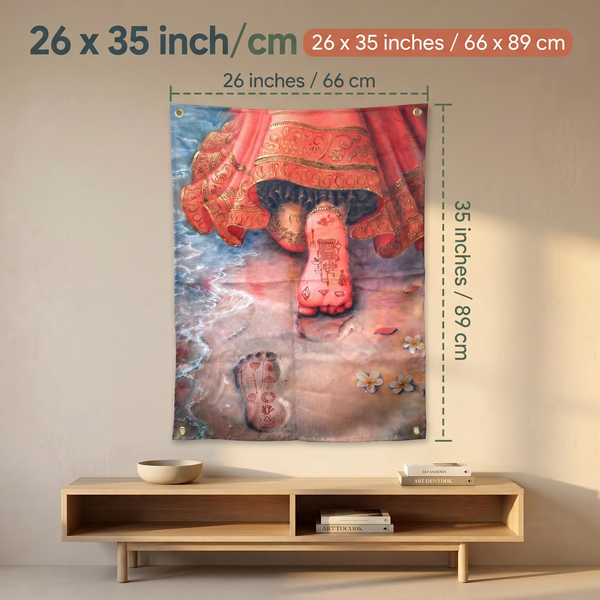 Mata Rani Charan Wall Tapestry | Divine Devi Feet Satin Wall Hanging | Hindu Spiritual Wall Decor