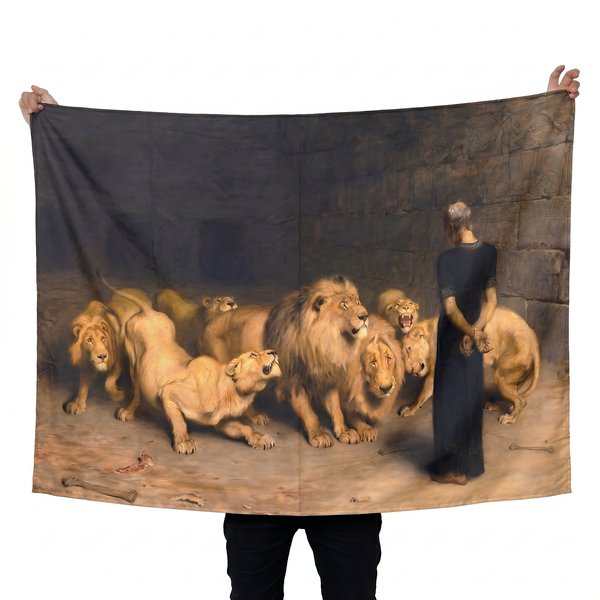 Daniel in the Lions' Den Wall Tapestry | Premium Polyester Biblical Wall Hanging | Christian Home Decor
