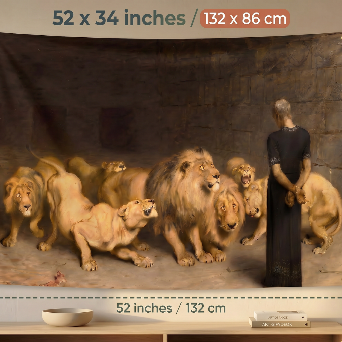 Daniel in the Lions' Den Wall Tapestry | Premium Polyester Biblical Wall Hanging | Christian Home Decor