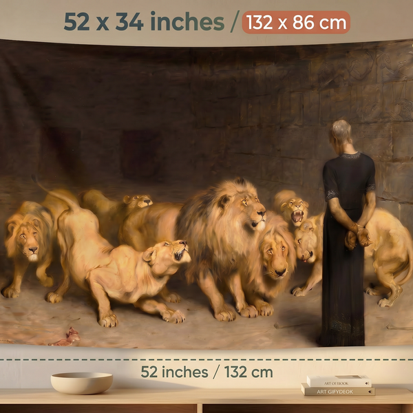 Daniel in the Lions' Den Wall Tapestry | Premium Polyester Biblical Wall Hanging | Christian Home Decor