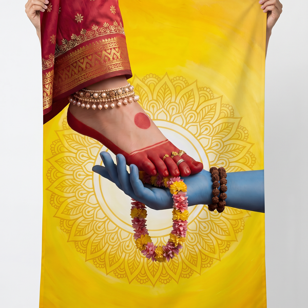 Shiv Shakti Wall Tapestry | Divine Shiva Holding Goddess Parvati's Feet Satin Polyester Wall Hanging for Home Temple & Meditation Room