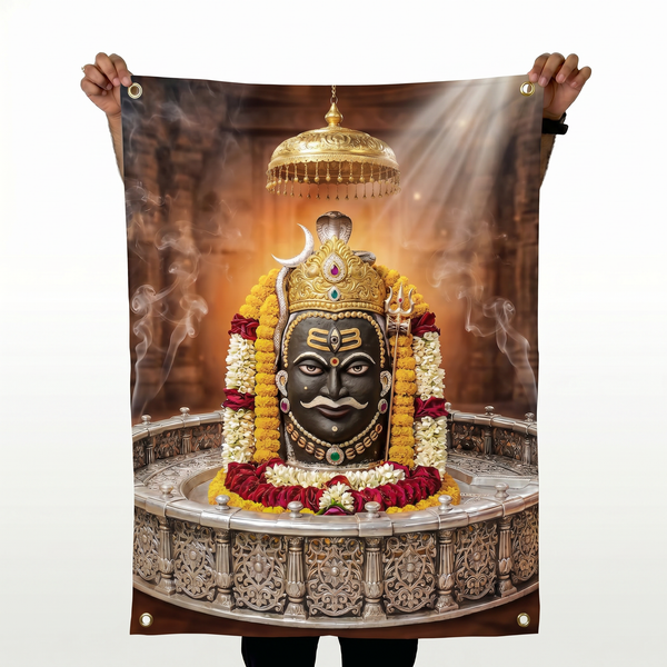 Mahakal Shivling Wall Tapestry | Lord Shiva Jyotirlinga Satin Wall Hanging | Premium Hindu Spiritual Wall Decor