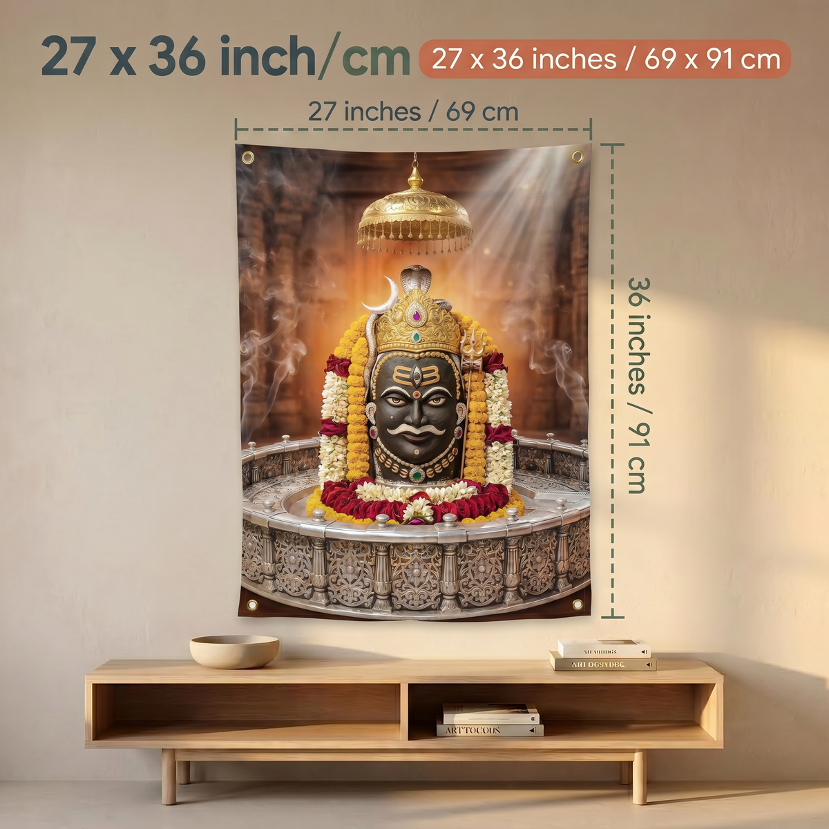 Mahakal Shivling Wall Tapestry | Lord Shiva Jyotirlinga Satin Wall Hanging | Premium Hindu Spiritual Wall Decor