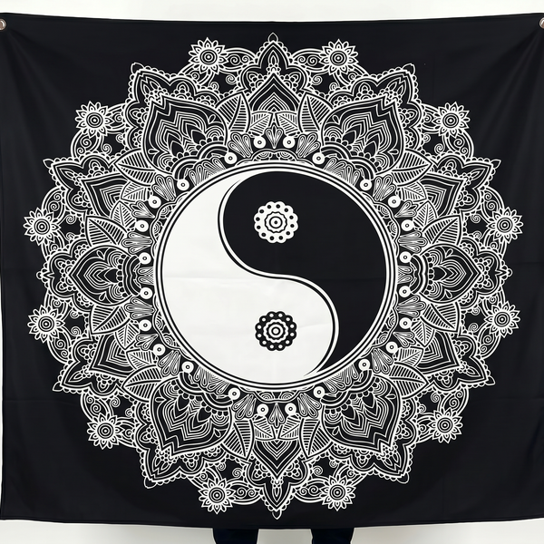 Yin Yang Mandala Wall Tapestry | Boho Spiritual Meditation Wall Hanging | Premium Polyester Tapestry