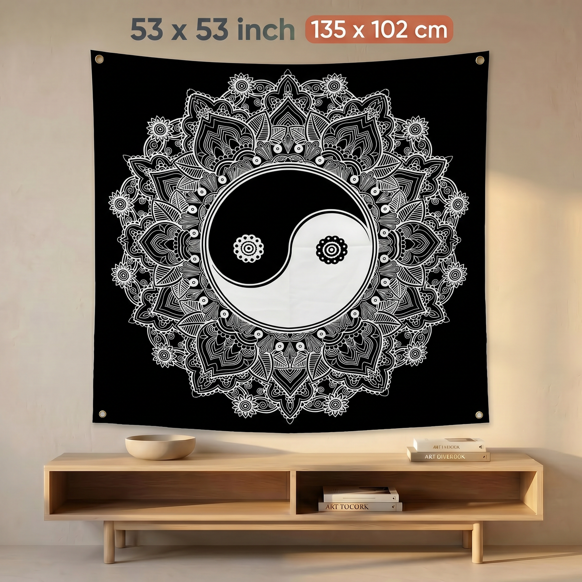 Yin Yang Mandala Wall Tapestry | Boho Spiritual Meditation Wall Hanging | Premium Polyester Tapestry