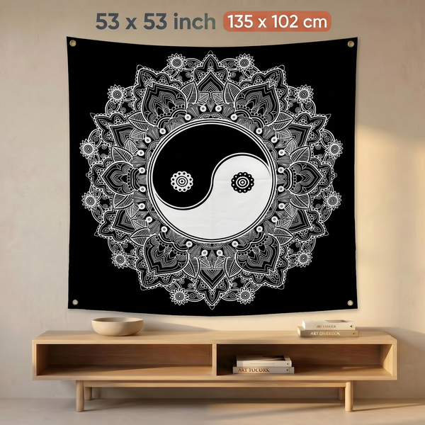 Yin Yang Mandala Wall Tapestry | Boho Spiritual Meditation Wall Hanging | Premium Polyester Tapestry