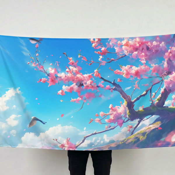 Cherry Blossom Wall Tapestry | Pink Sakura Tree Landscape Wall Hanging | Premium Polyester Nature Room Decor