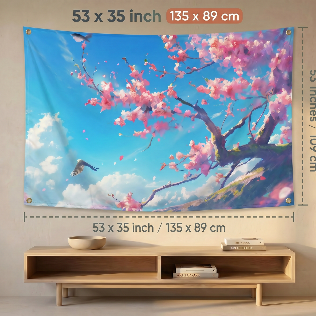 Cherry Blossom Wall Tapestry | Pink Sakura Tree Landscape Wall Hanging | Premium Polyester Nature Room Decor