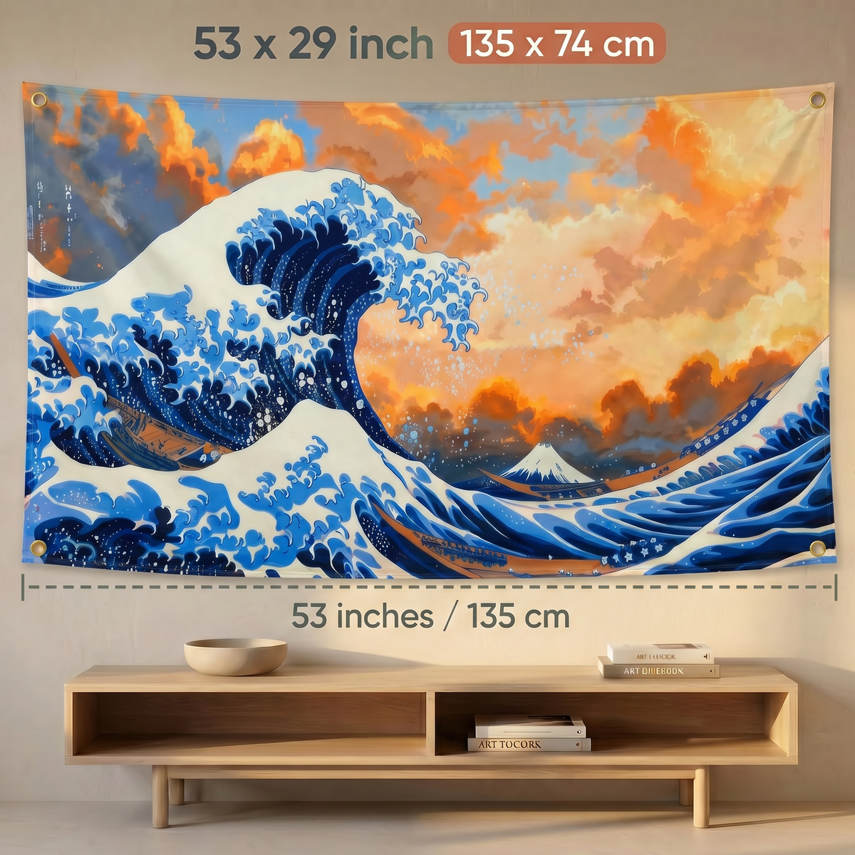 Great Wave Wall Tapestry | Japanese Ocean Wave Landscape Wall Hanging | Premium Polyester Aesthetic Room Decor