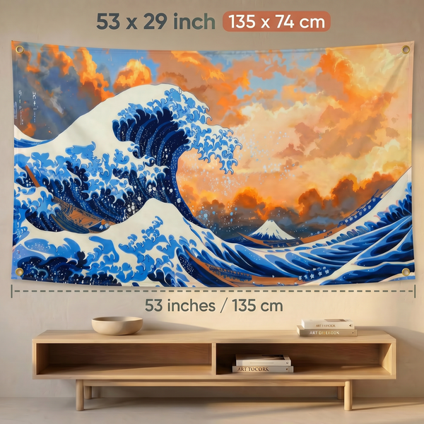 Great Wave Wall Tapestry | Japanese Ocean Wave Landscape Wall Hanging | Premium Polyester Aesthetic Room Decor