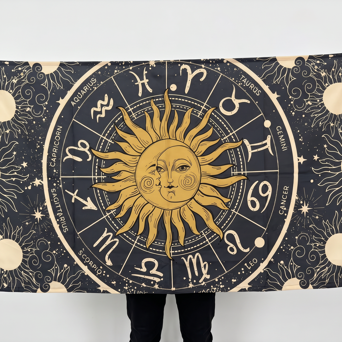 Celestial Zodiac Wall Tapestry | Sun Moon Astrology Wall Hanging | Premium Polyester Boho Room Decor