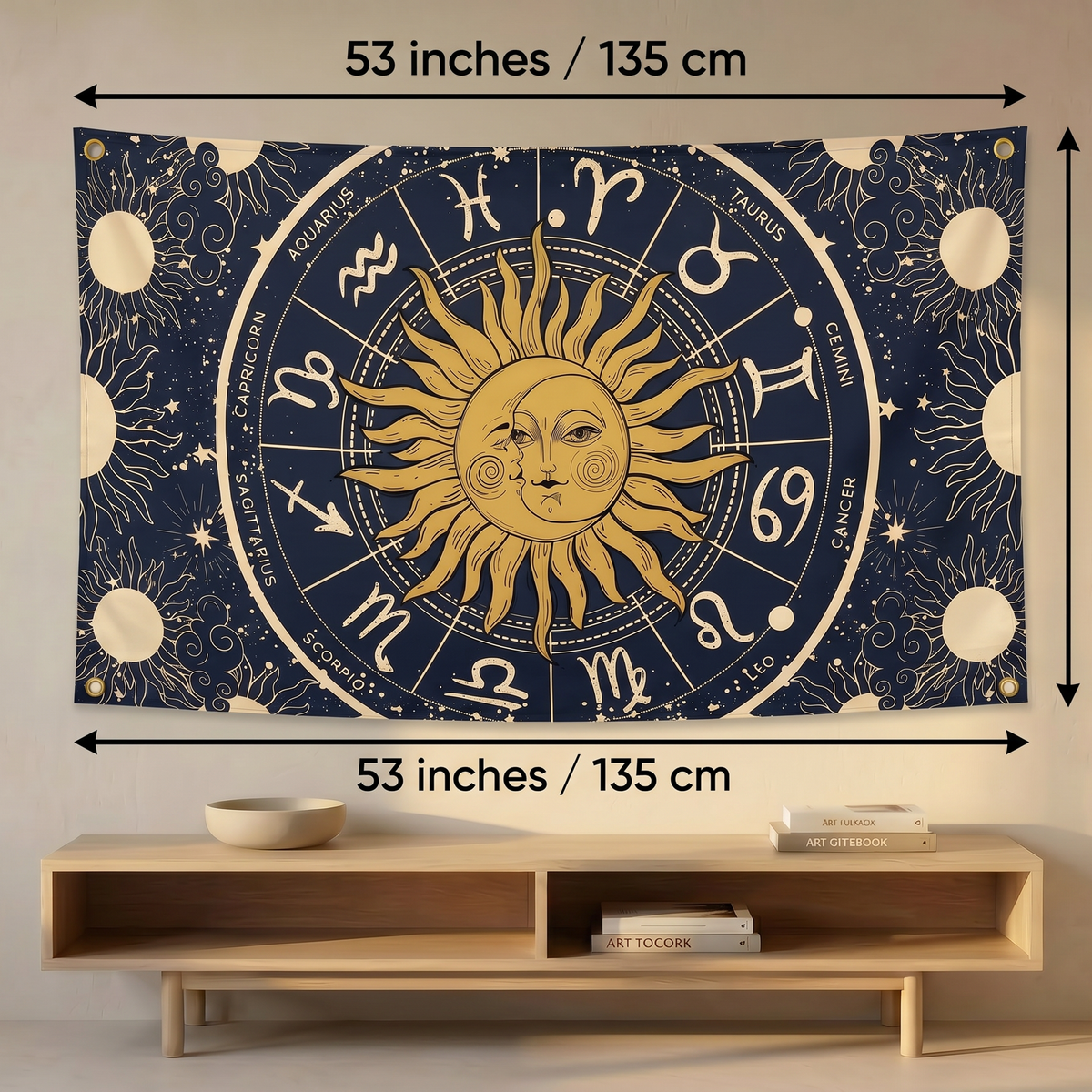 Celestial Zodiac Wall Tapestry | Sun Moon Astrology Wall Hanging | Premium Polyester Boho Room Decor