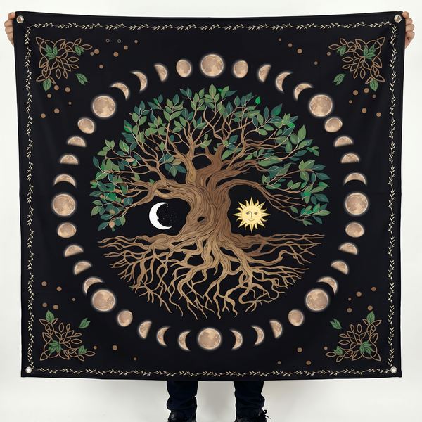 Tree of Life Moon Phase Wall Tapestry | Celestial Boho Wall Hanging | Premium Polyester Spiritual Room Decor