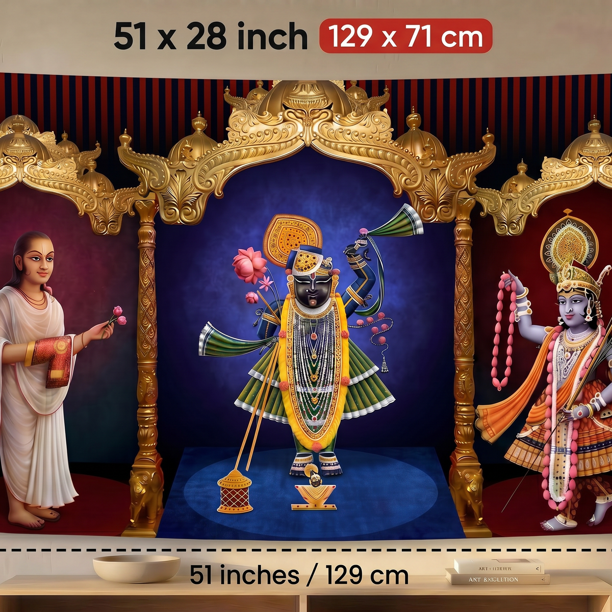 Shreenathji Wall Tapestry | Nathdwara Shrinathji HD Satin Wall Hanging | Hindu Devotional Home Decor