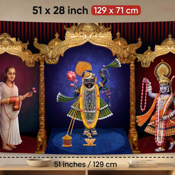 Shreenathji Wall Tapestry | Nathdwara Shrinathji HD Satin Wall Hanging | Hindu Devotional Home Decor
