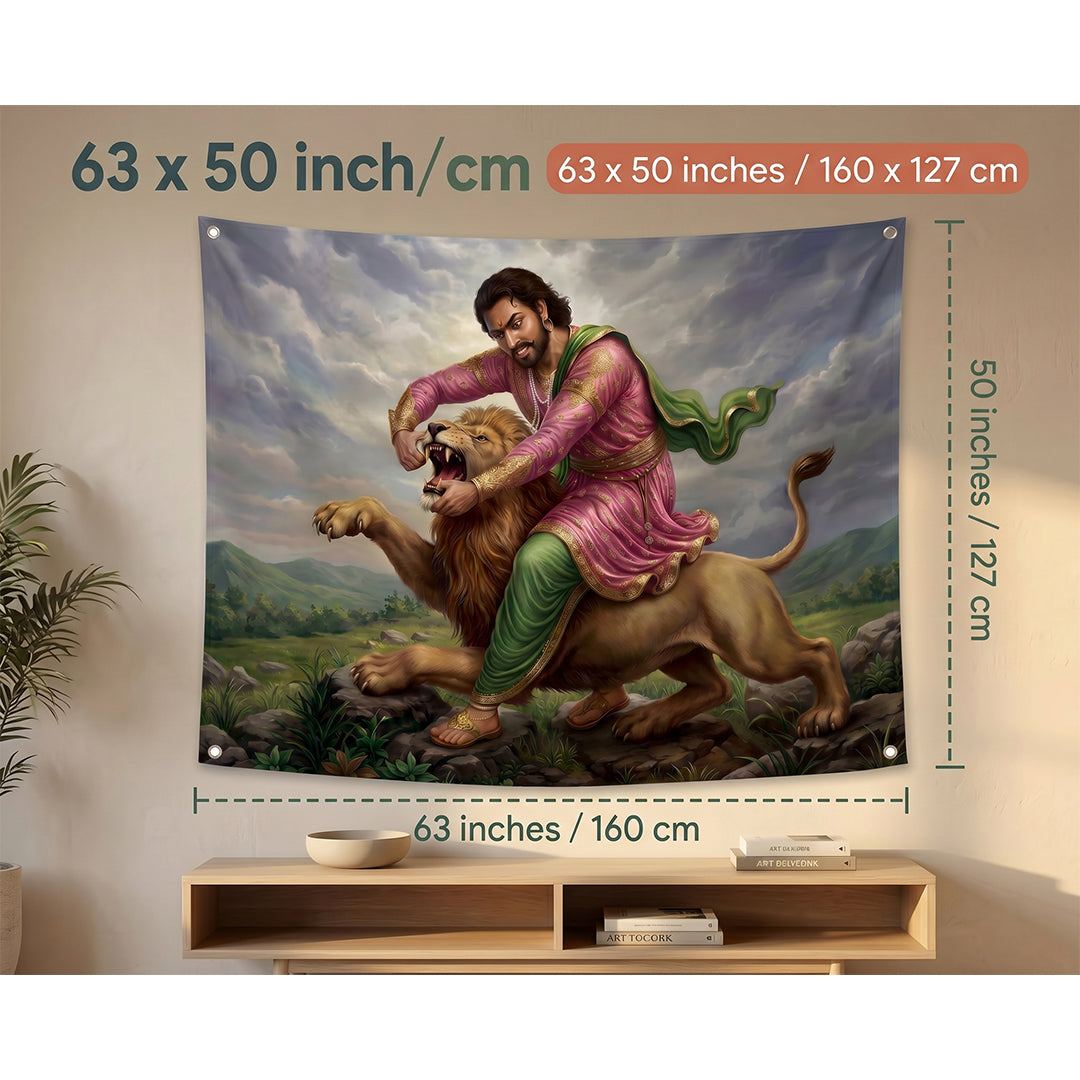 Chhatrapati Sambhaji Maharaj Wall Tapestry | Maratha Warrior Satin Wall Hanging | Premium HD Polyester Wall Decor