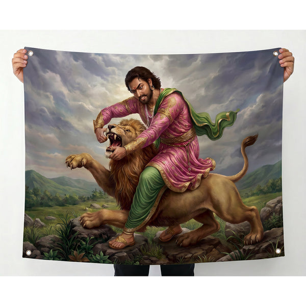 Chhatrapati Sambhaji Maharaj Wall Tapestry | Maratha Warrior Satin Wall Hanging | Premium HD Polyester Wall Decor