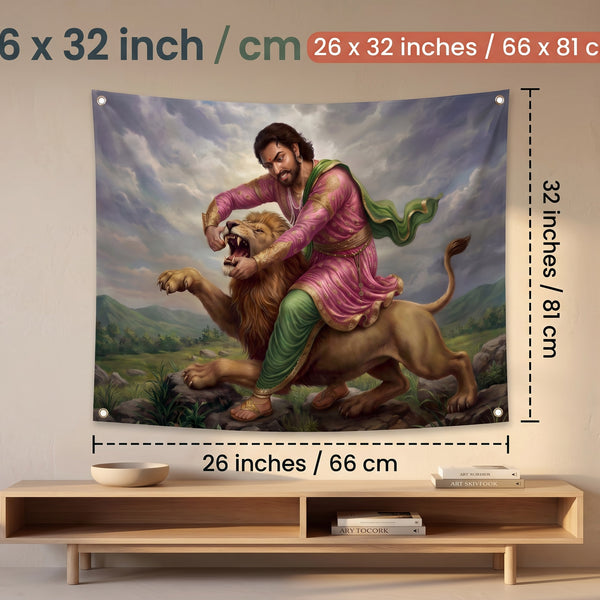Chhatrapati Sambhaji Maharaj Wall Tapestry | Maratha Warrior Satin Wall Hanging | Premium HD Polyester Wall Decor